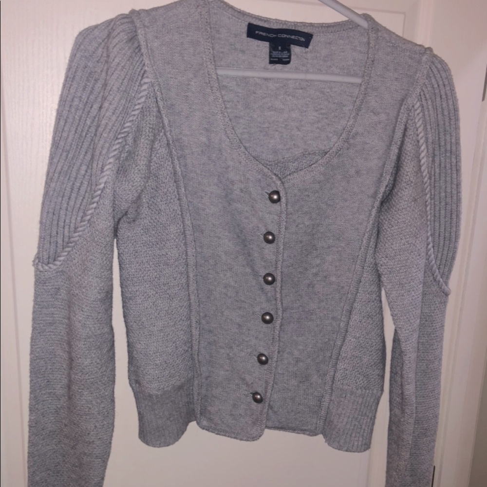 French Connection Cableknit Cardigan in Light Gray